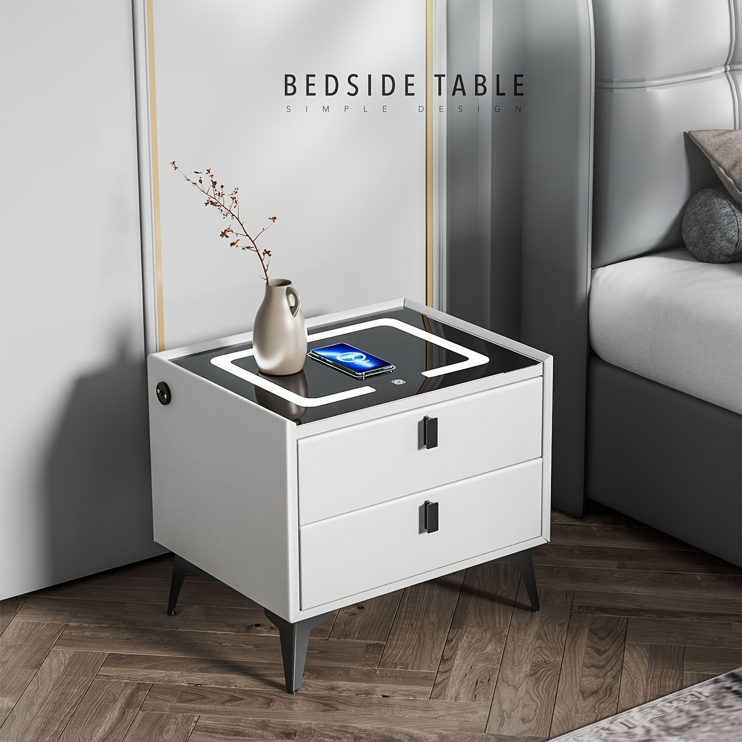 Mesita de Noche Inteligente con Carga Inalámbrica y Luz Regulable