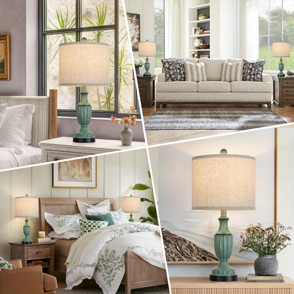 Set de 2 Lámparas de Mesa Rústicas con Pantalla de Lino