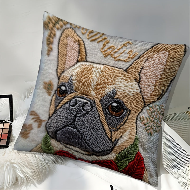 Funda de Cojín Bordado Bulldog Francés, 18x18 Pulgadas