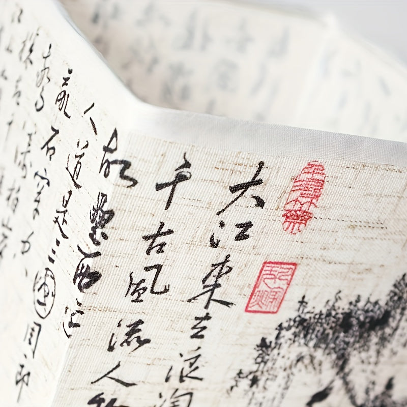 Luz Nocturna Estilo Caligrafía, Base de Madera y Pantalla de Tela