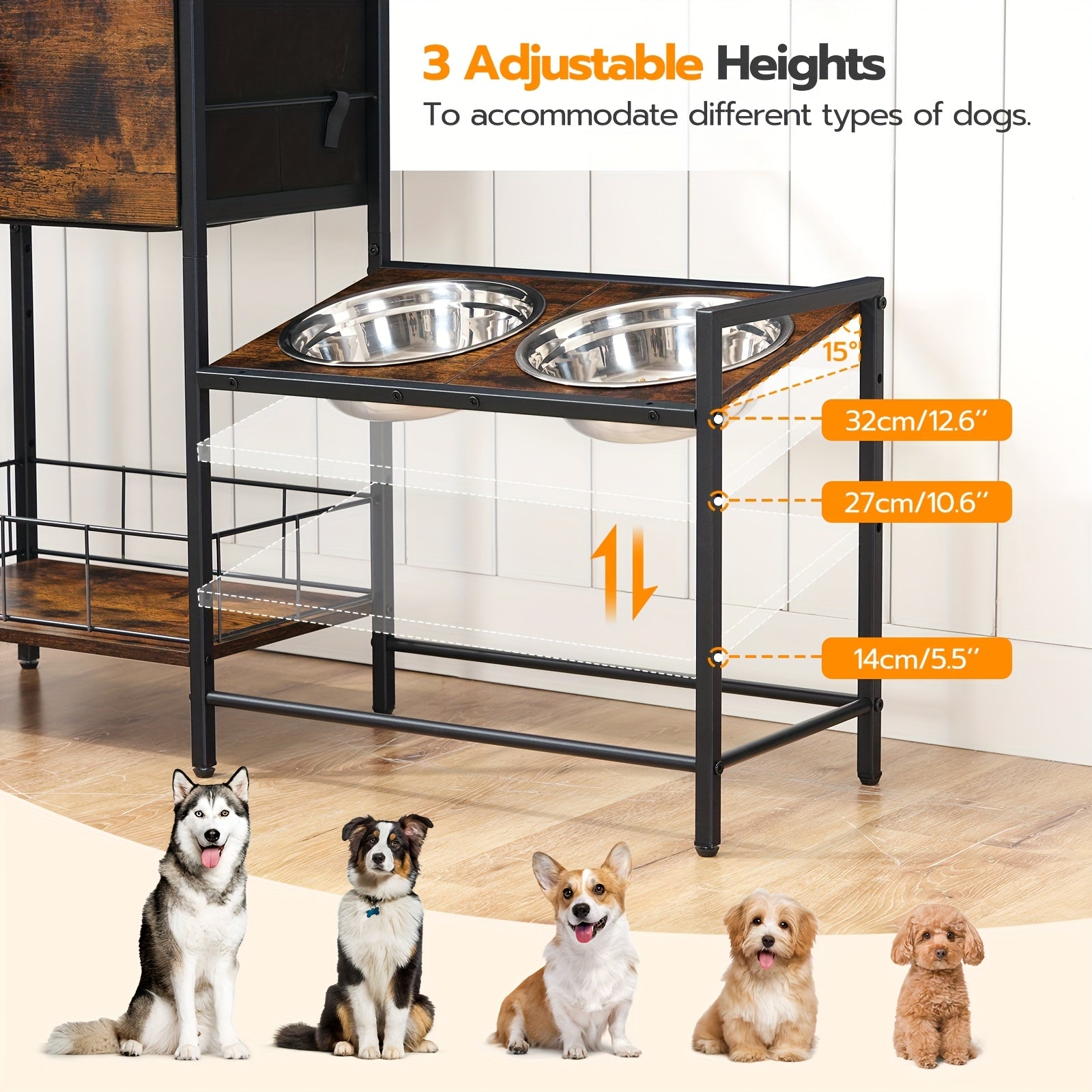 Soporte Elevado para Comedero de Perros con 2 Cuencos Ajustables