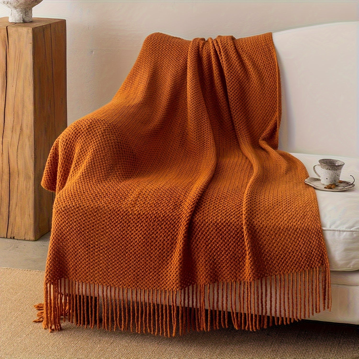 Manta de Punto con Flecos 50x69 Pulgadas, Suave y Ligera