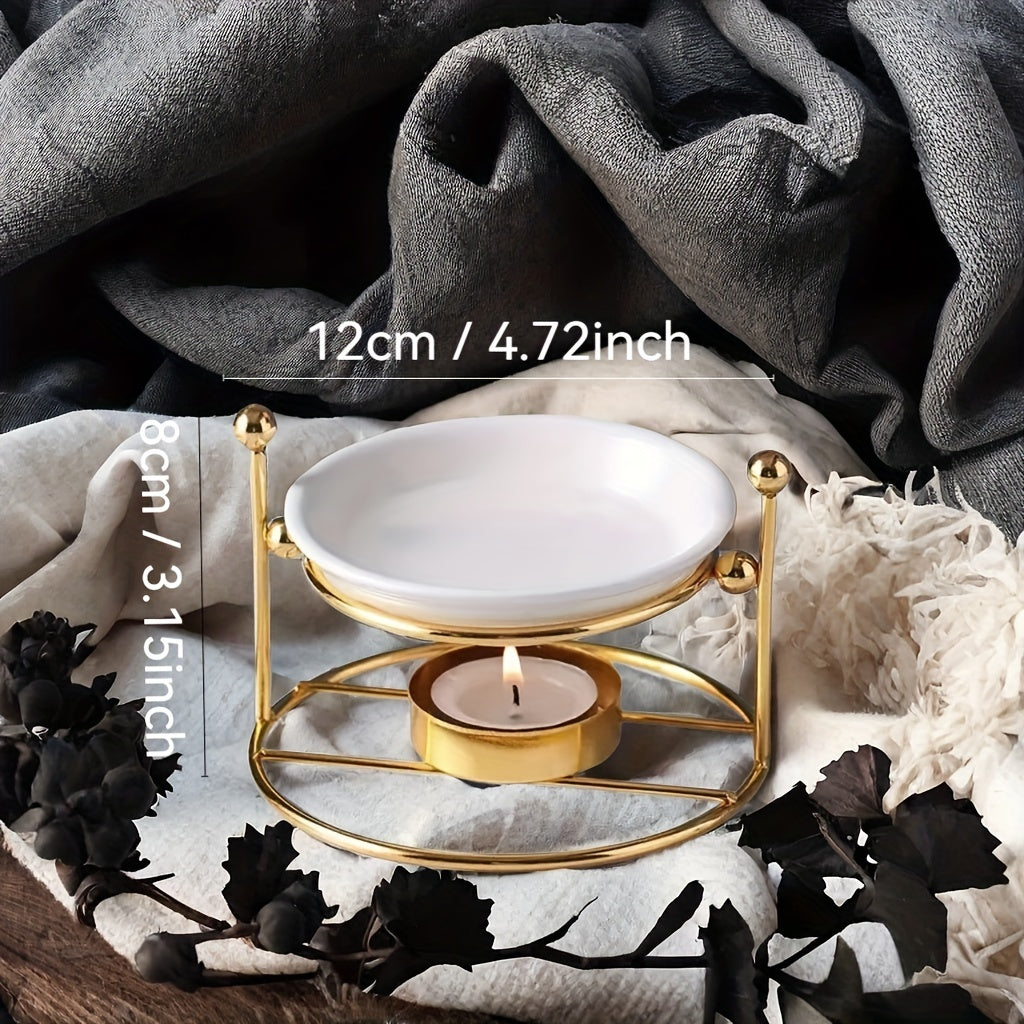 Portavelas de Cerámica y Metal para Decoración y Aromaterapia