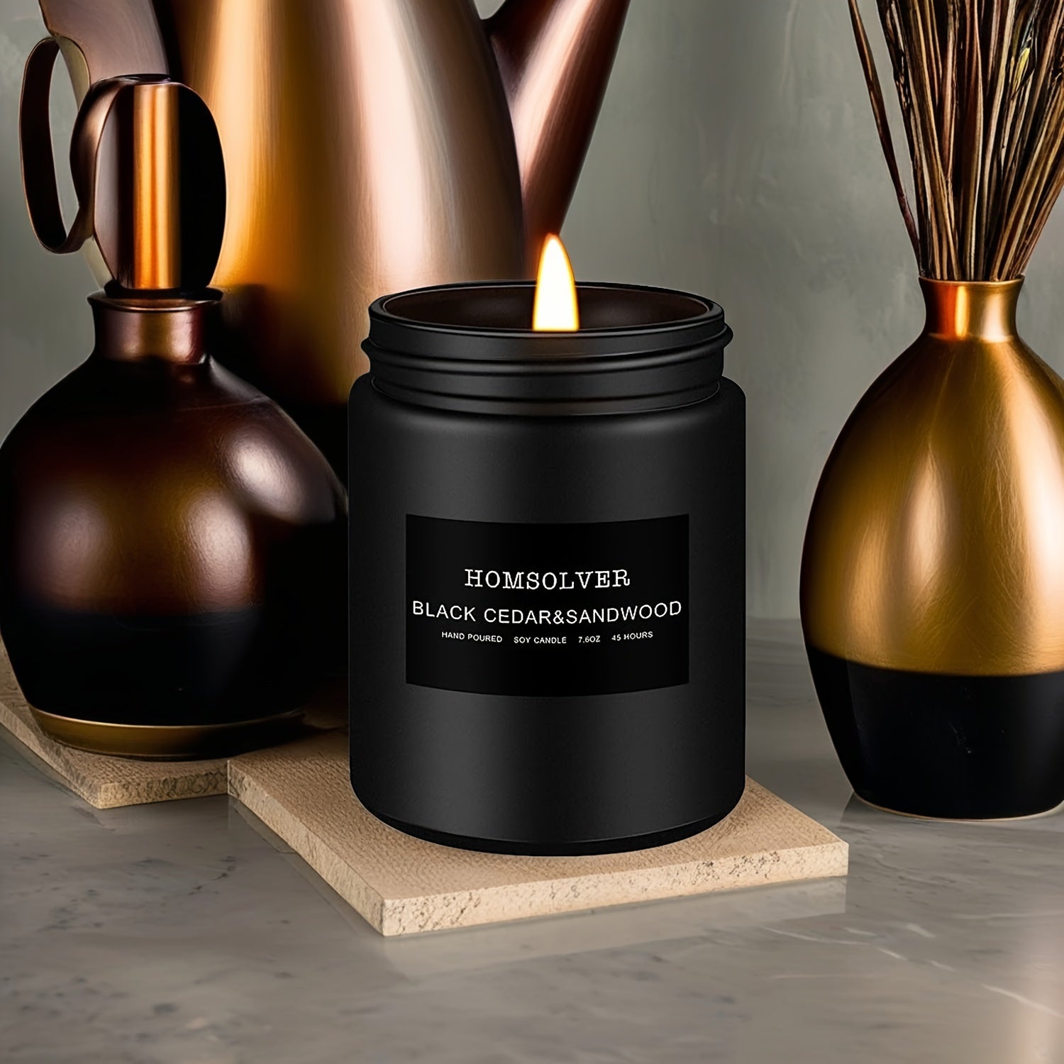 Vela Aromática de Cedro Negro y Sándalo, 50 Horas de Duración