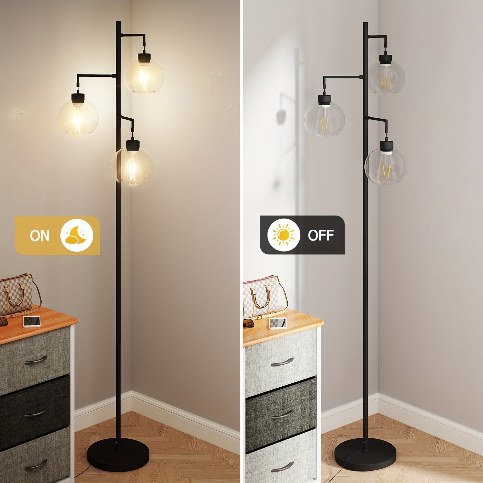 Lámpara de Pie Moderna con Pantalla de Vidrio y Interruptor de Pie