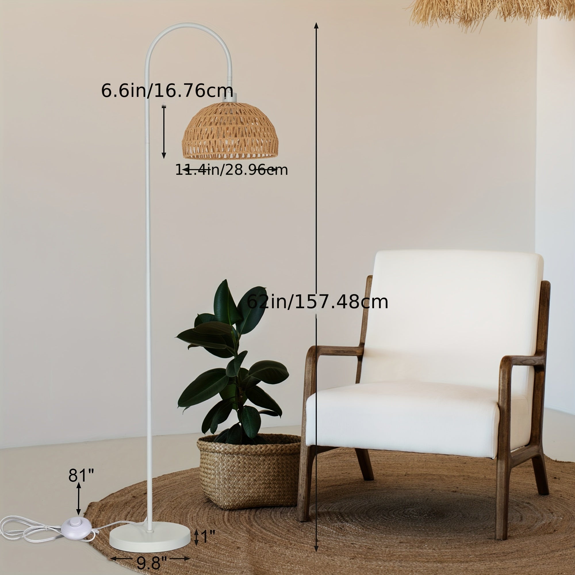 Lámpara de Pie Boho con Pantalla de Ratán Natural