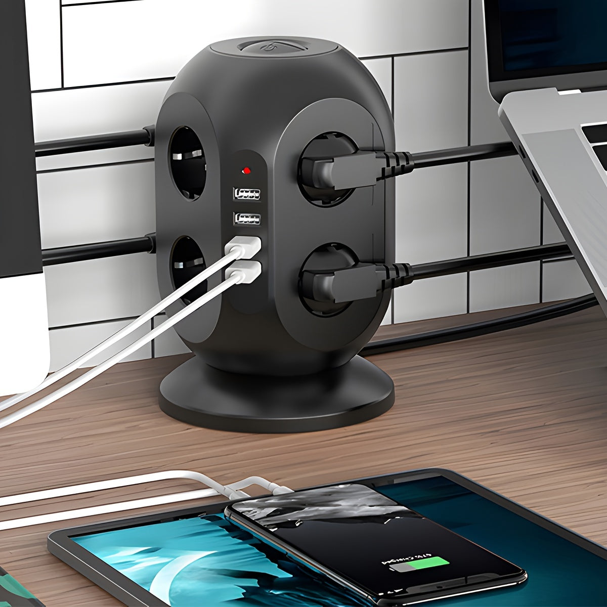 Torre de Enchufes 12 Tomas con 4 USB y Protección Sobretensión