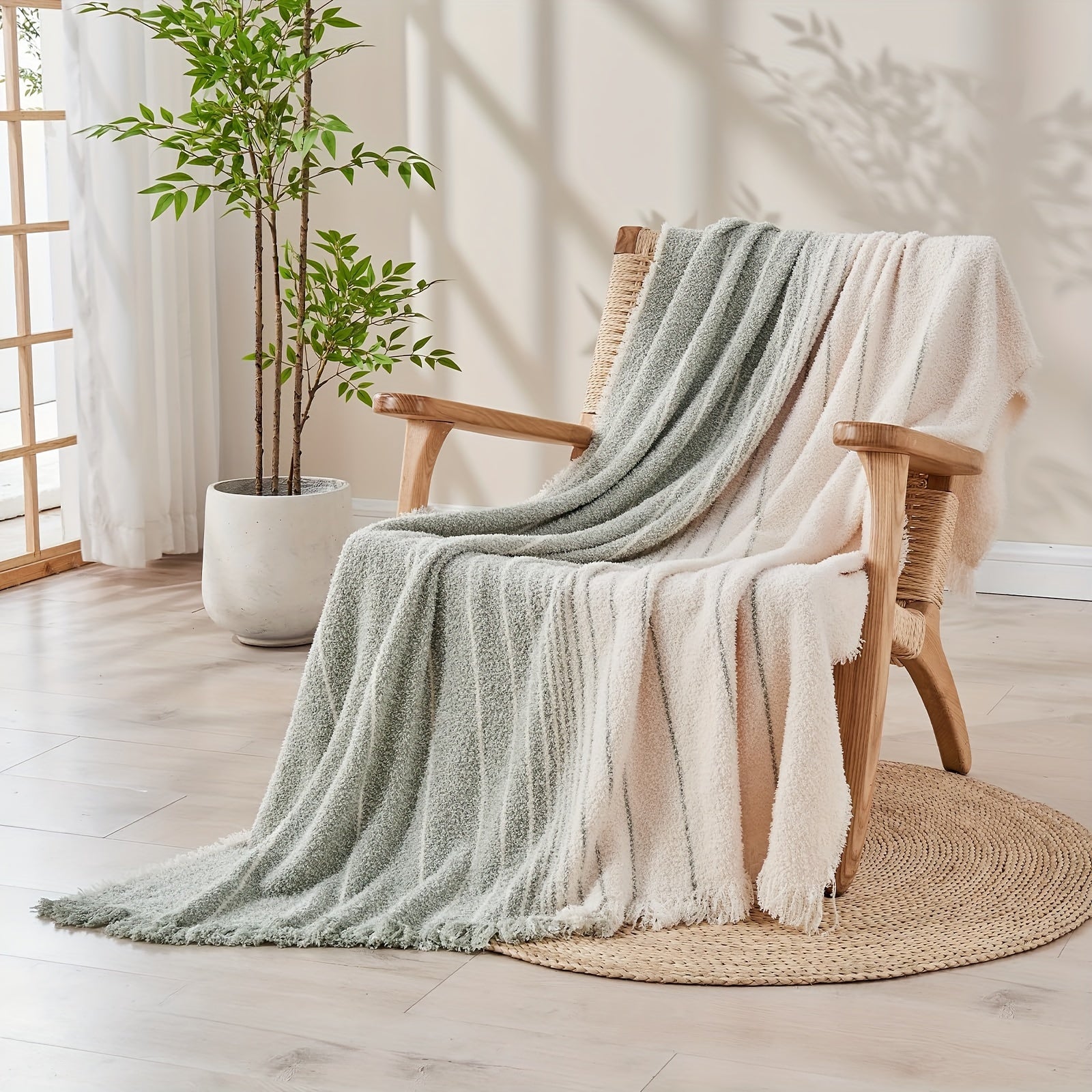 Manta Texturizada Negra con Flecos para Sofá y Cama