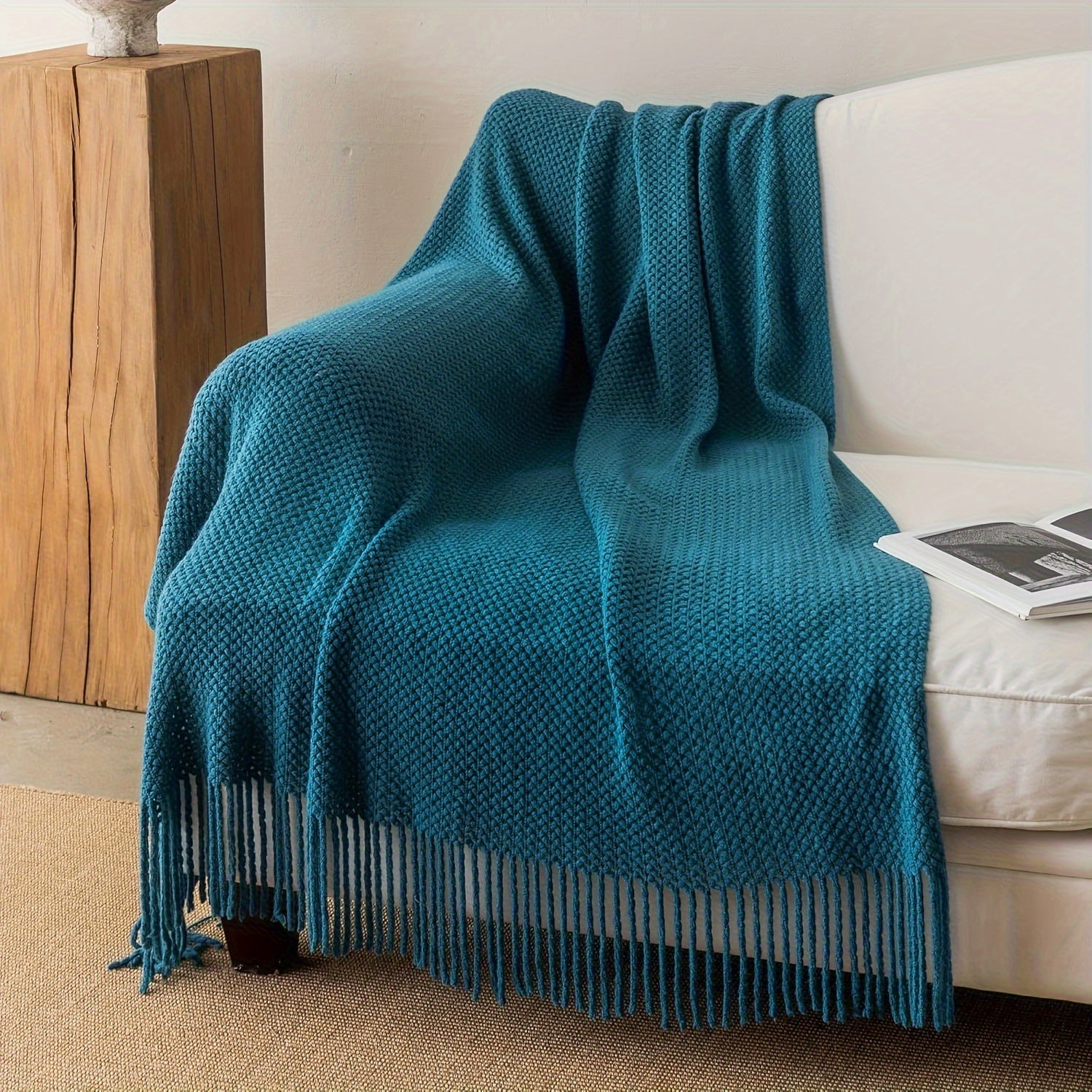 Manta de Punto con Flecos 50x69 Pulgadas, Suave y Ligera