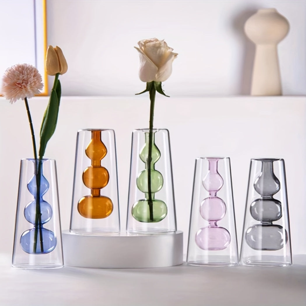 Jarrón de Vidrio Doble Estilo Nórdico Moderno para Aromaterapia y Flores