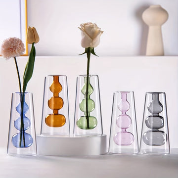Jarrón de Vidrio Doble Estilo Nórdico Moderno para Aromaterapia y Flores