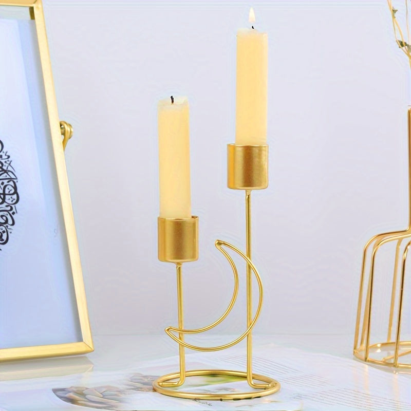 Portavelas de Metal en Forma de Luna, Decoración de Mesa