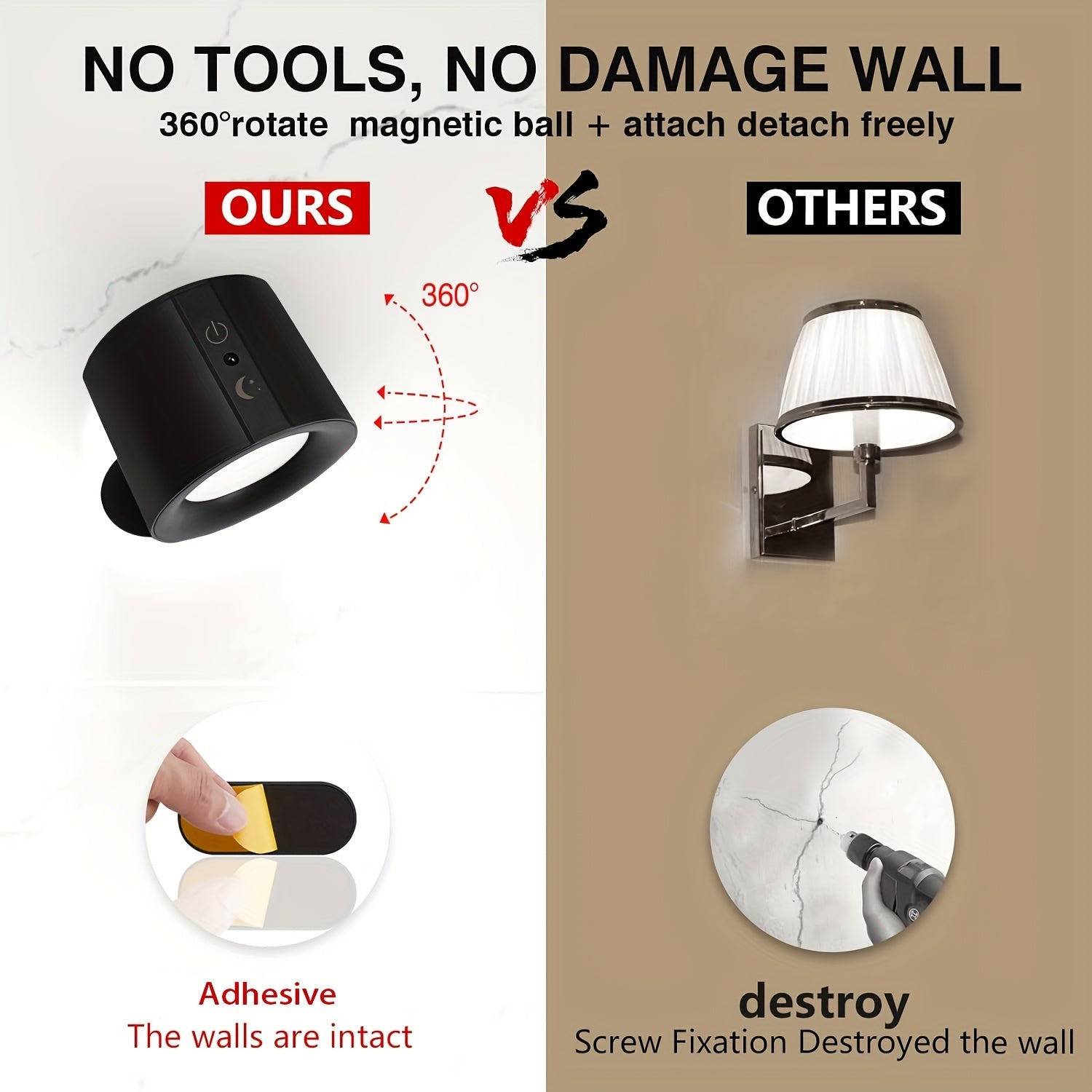 Luz de pared inteligente, control táctil y remoto, recargable