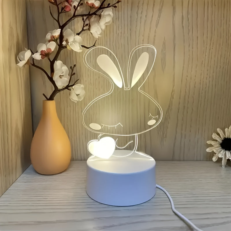 Luz Nocturna 3D Conejo, Lámpara de Mesa LED Acrílica