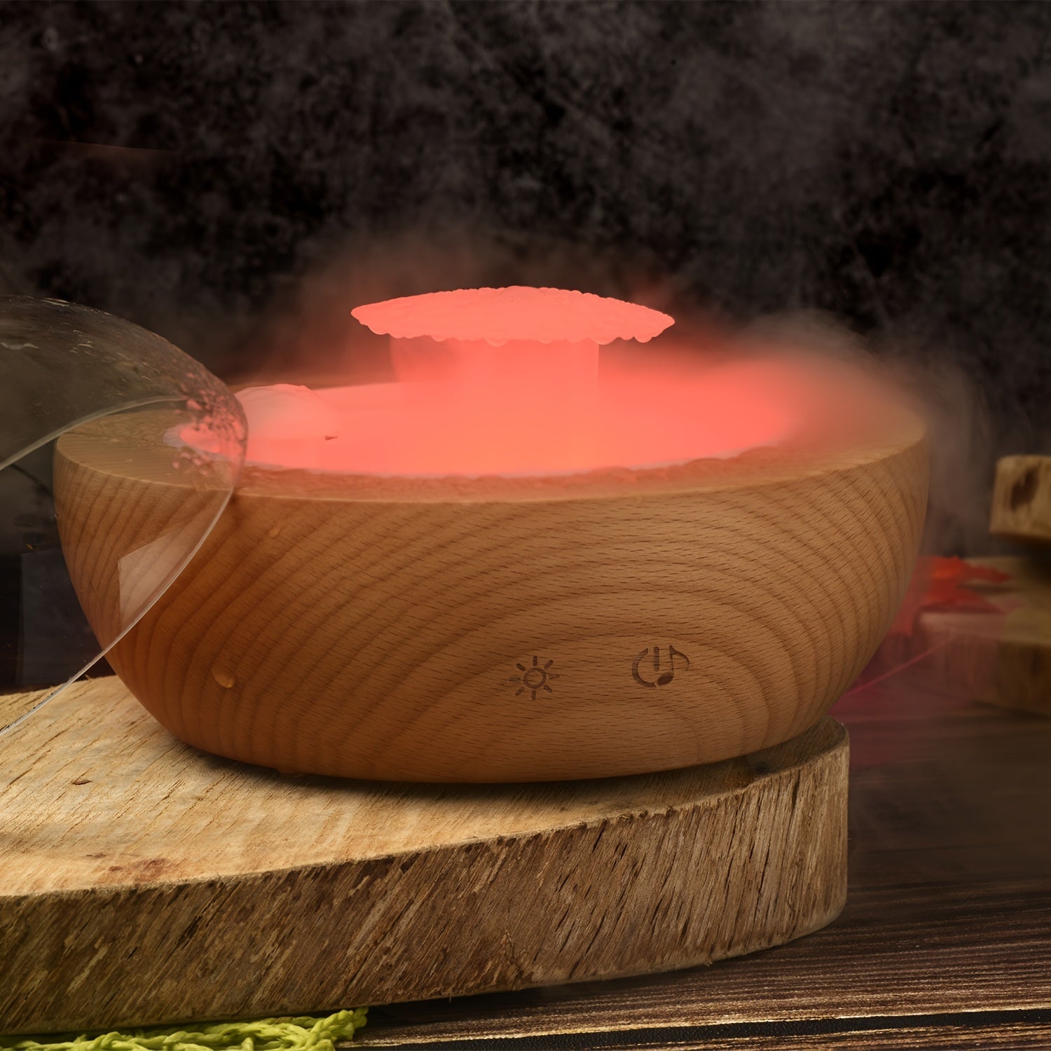 Difusor de Aceites Esenciales de Vidrio con Base de Madera