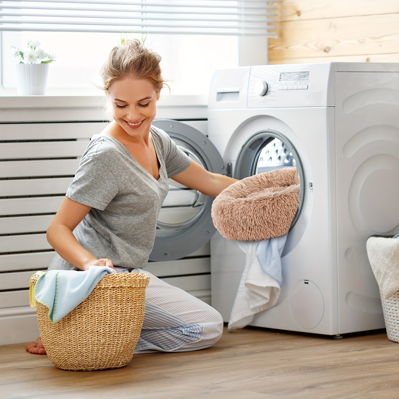 Cama Calmante para Mascotas, Lavable y Suave, Color Camel