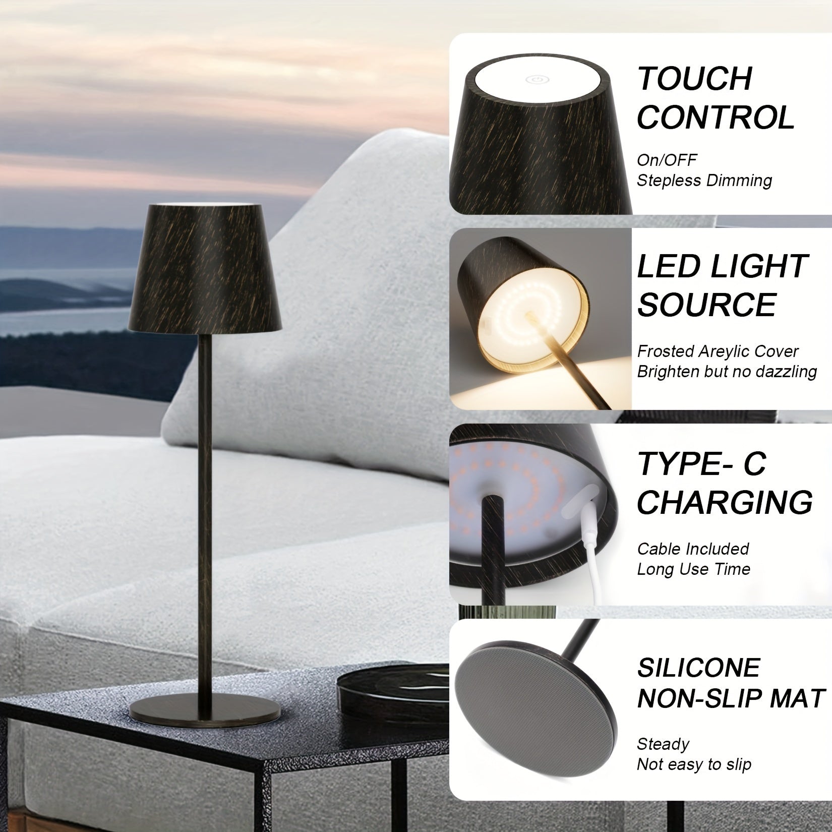 Lámpara de Mesa LED Recargable, 2 Unidades, 3W, Regulable