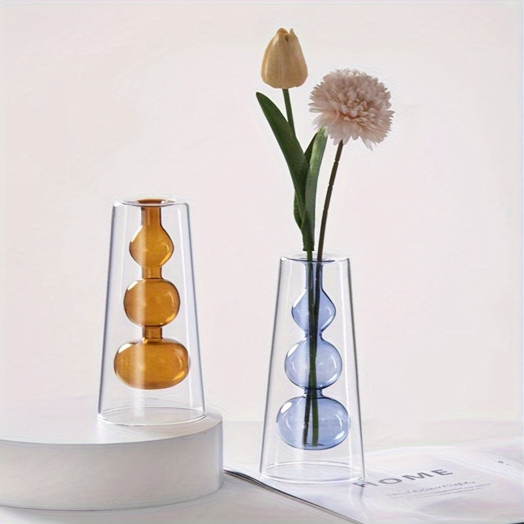Jarrón de Vidrio Doble Estilo Nórdico Moderno para Aromaterapia y Flores