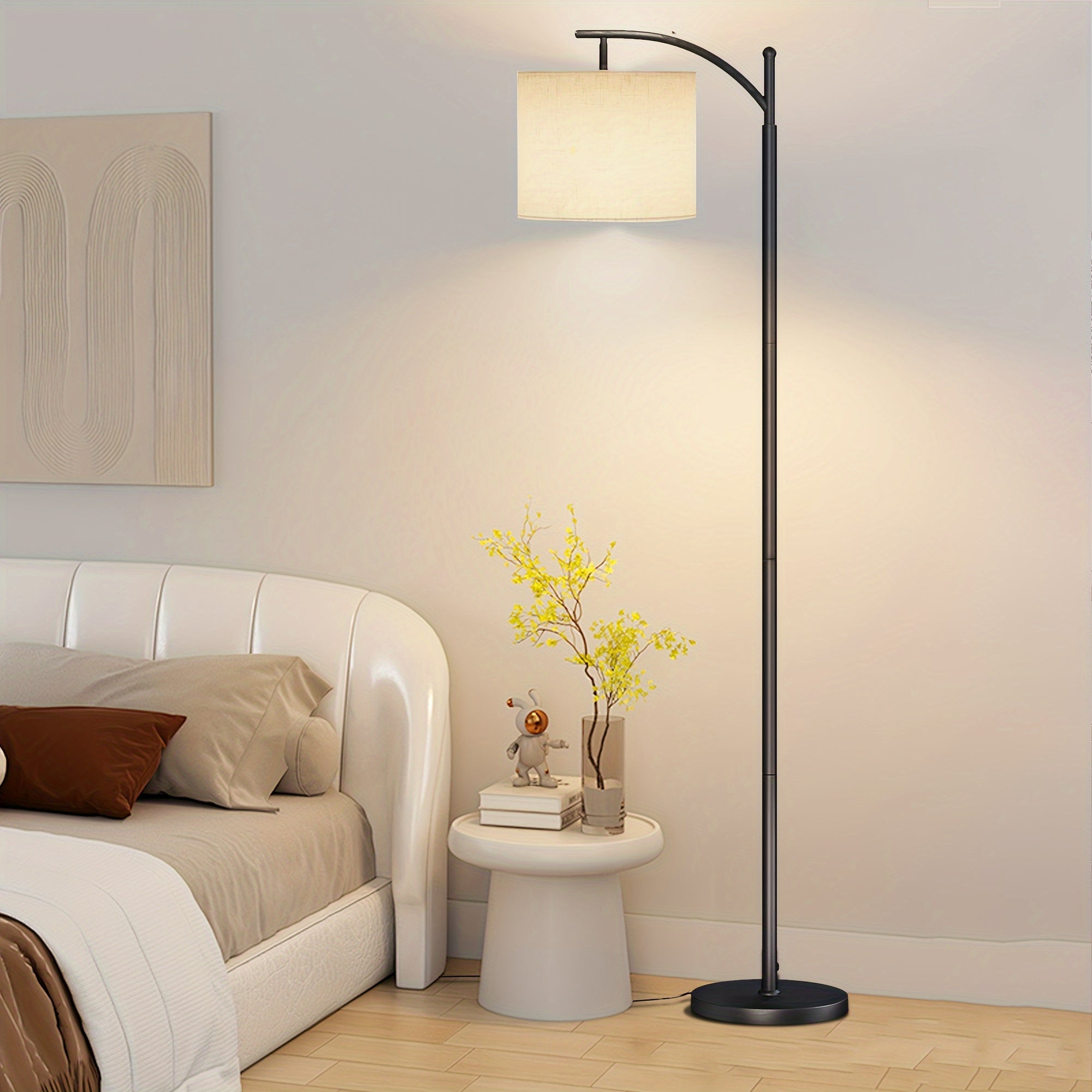 Lámpara de Pie LED con Pantalla Beige para Salón y Dormitorio - Negro