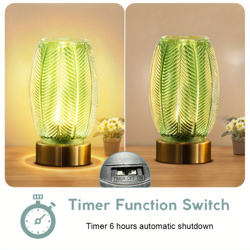 Lámpara de Mesa a Pilas con Temporizador, Luz Decorativa de Vidrio