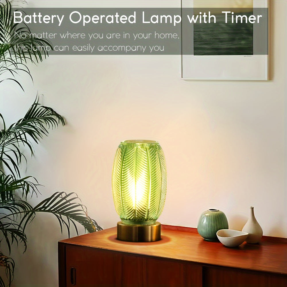 Lámpara de Mesa a Pilas con Temporizador, Luz Decorativa de Vidrio
