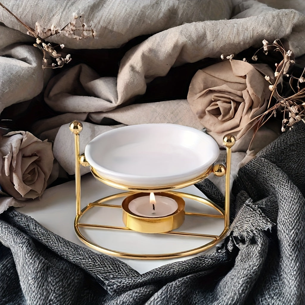 Portavelas de Cerámica y Metal para Decoración y Aromaterapia