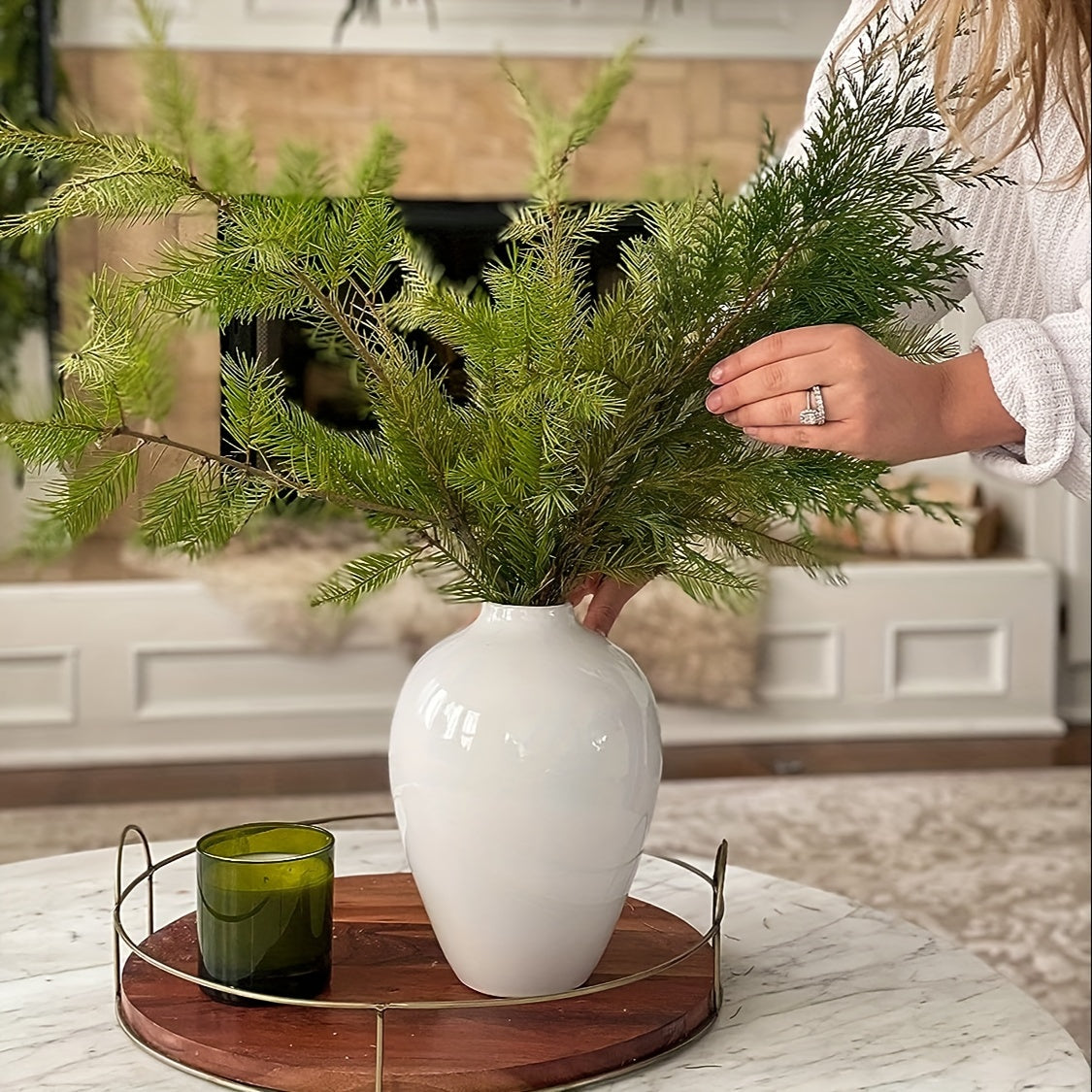 Jarrón de Cerámica Blanco de 10 Pulgadas para Decoración Moderna