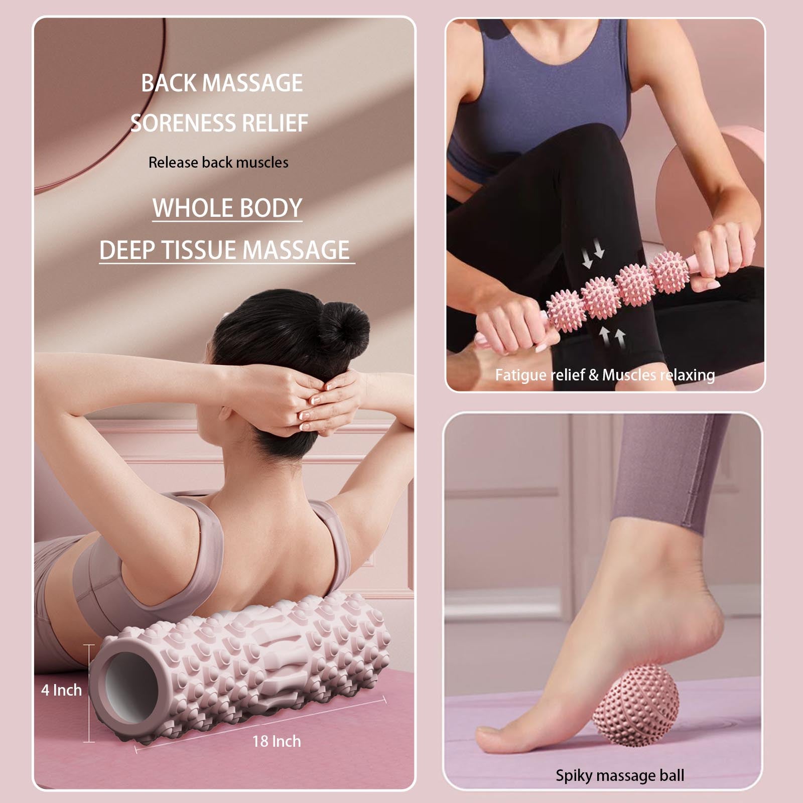 Set de Rodillos de Espuma para Masaje y Yoga (3 piezas)