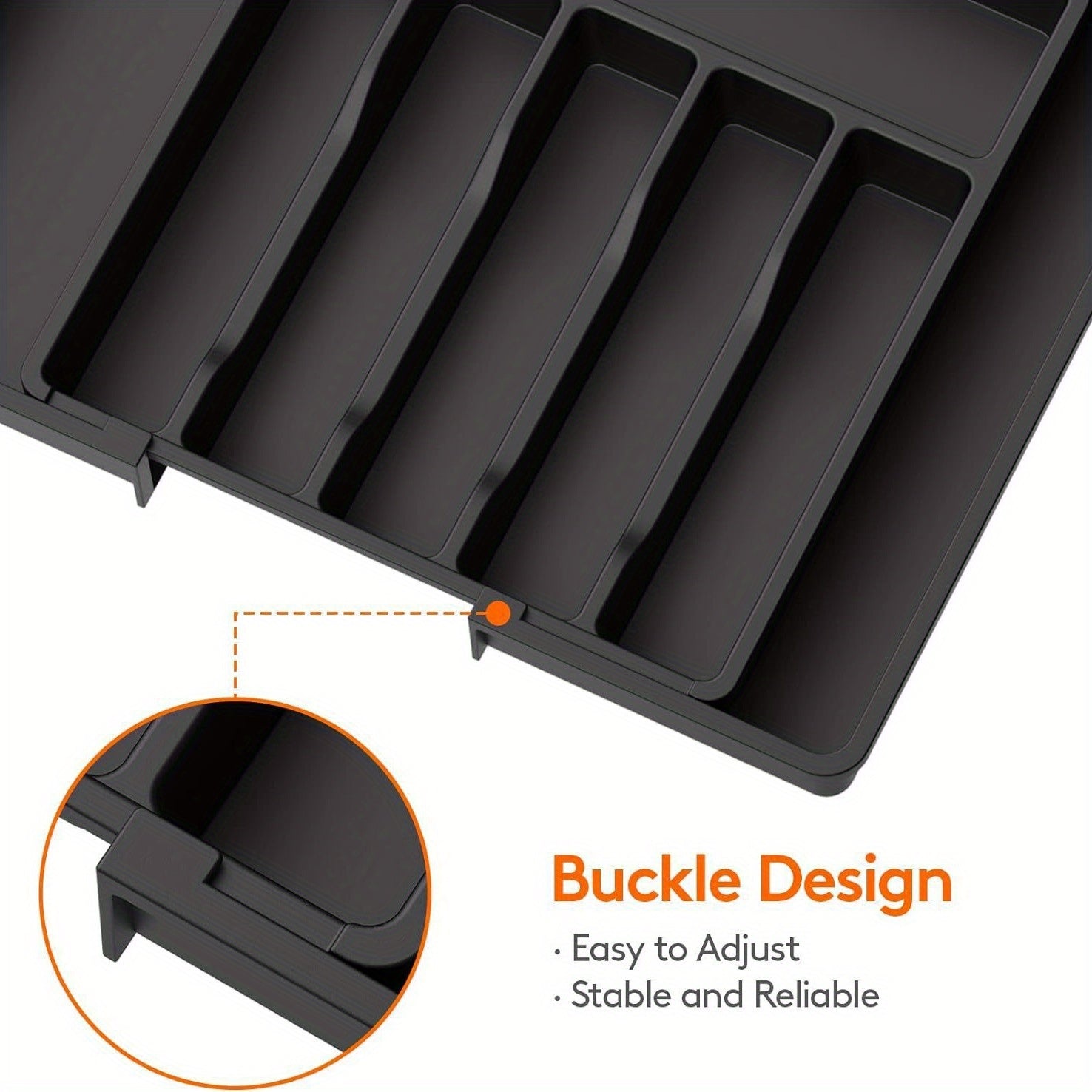 Organizador Expandible de Cajón para Cocina, Bandeja Ajustable para Cubiertos - Negro