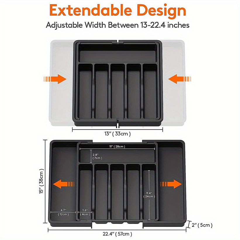 Organizador Expandible de Cajón para Cocina, Bandeja Ajustable para Cubiertos - Negro