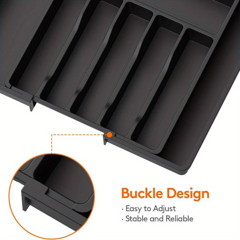 Organizador Expandible de Cajón para Cocina, Bandeja Ajustable para Cubiertos - Negro