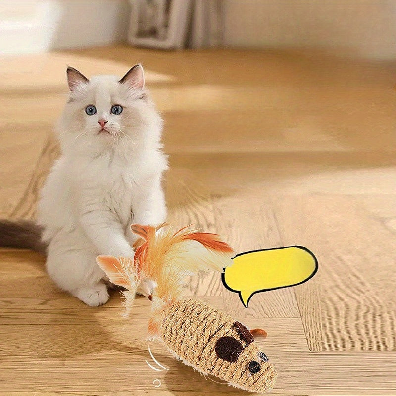 Pack de 3 Ratones Interactivos para Gatos con Cuerda de Cáñamo y Plumas