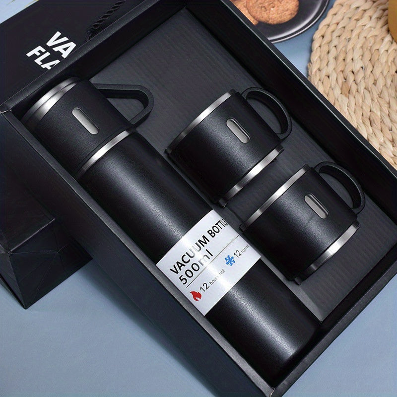 Set de Termo de Acero Inoxidable con Taza para Bebidas Calientes y Frías