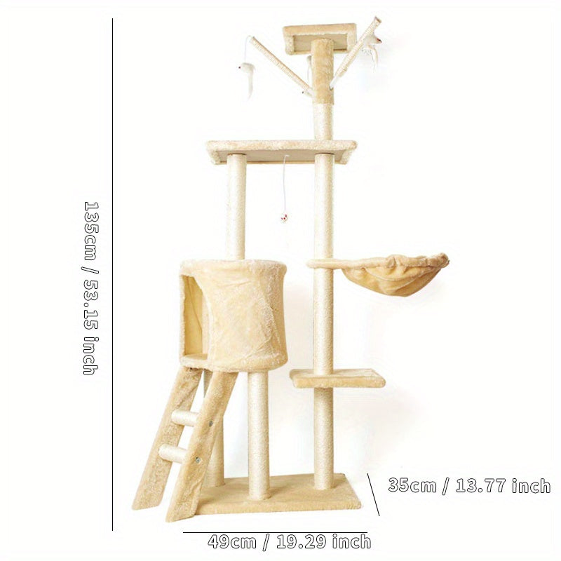 Árbol Rascador Multi-Nivel para Gatos con Hamaca y Pompón