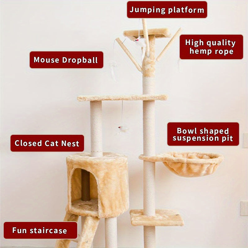 Árbol Rascador Multi-Nivel para Gatos con Hamaca y Pompón