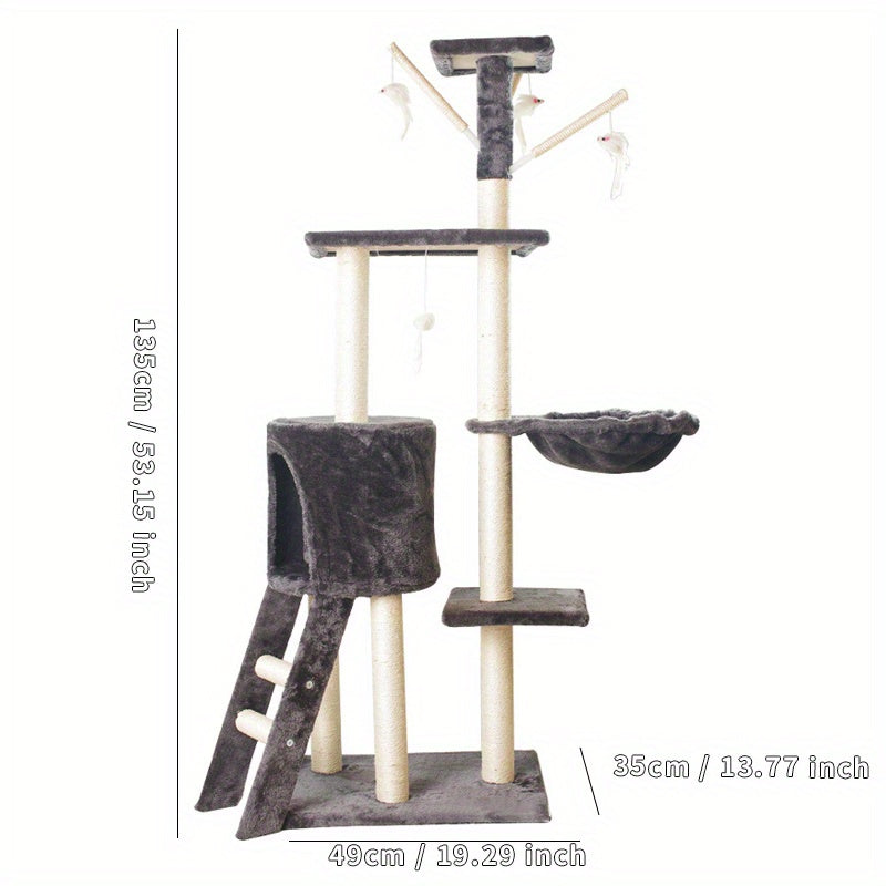 Árbol Rascador Multi-Nivel para Gatos con Hamaca y Pompón