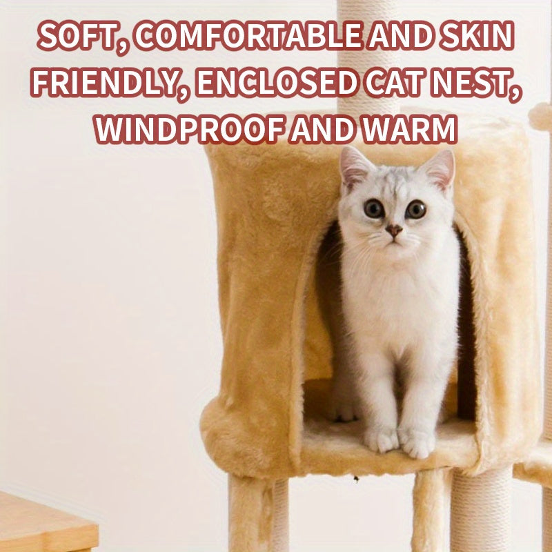 Árbol Rascador Multi-Nivel para Gatos con Hamaca y Pompón