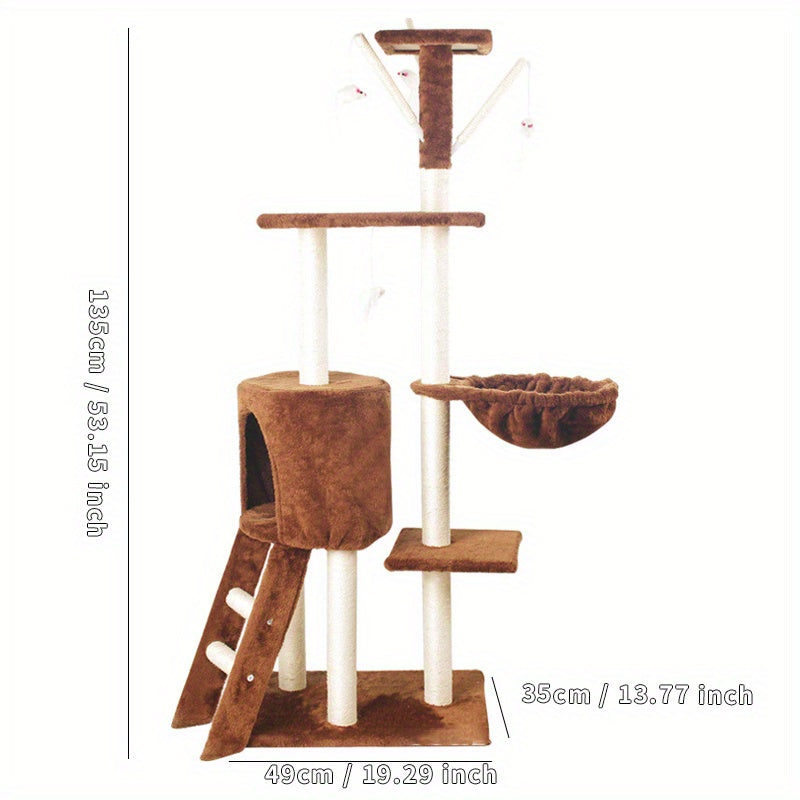 Árbol Rascador Multi-Nivel para Gatos con Hamaca y Pompón