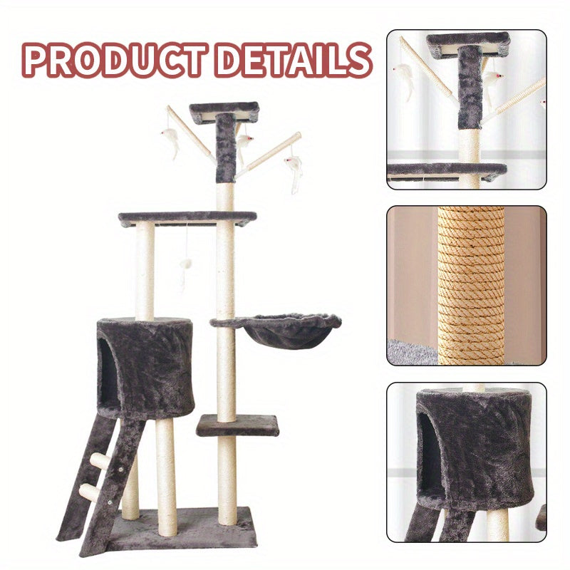 Árbol Rascador Multi-Nivel para Gatos con Hamaca y Pompón