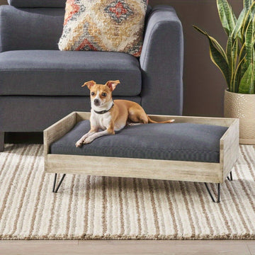 Cama Elevada para Perros con Cojín Extraíble y Estructura de Madera