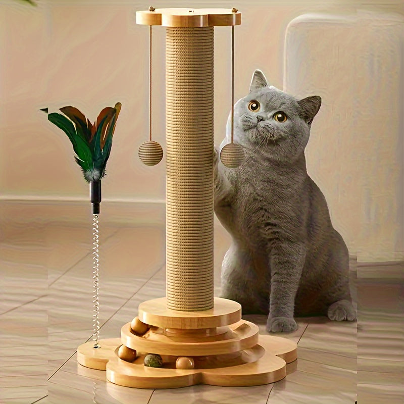 Árbol Interactivo para Gatos de Madera con Poste Rascador