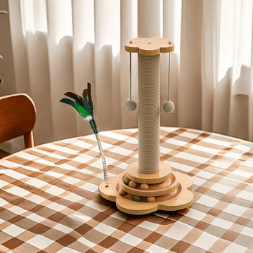 Árbol Interactivo para Gatos de Madera con Poste Rascador