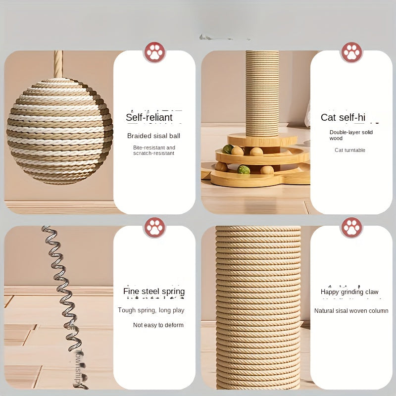 Árbol Interactivo para Gatos de Madera con Poste Rascador