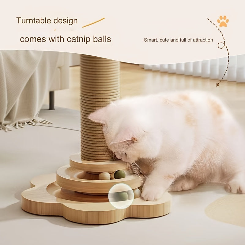 Árbol Interactivo para Gatos de Madera con Poste Rascador