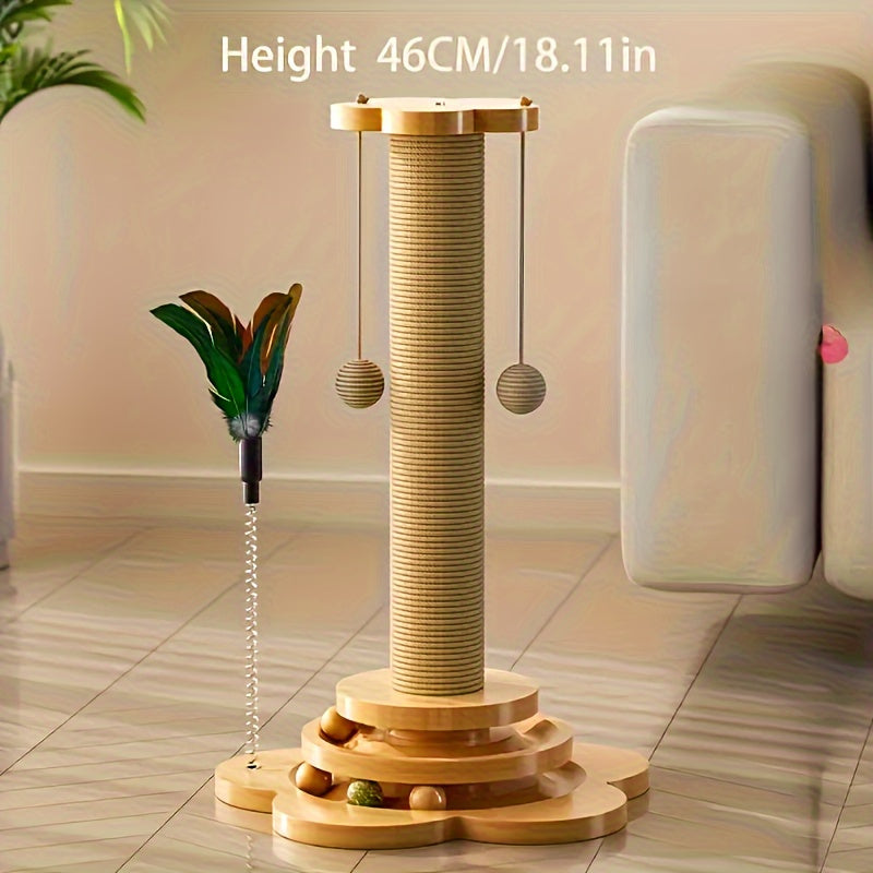 Árbol Interactivo para Gatos de Madera con Poste Rascador