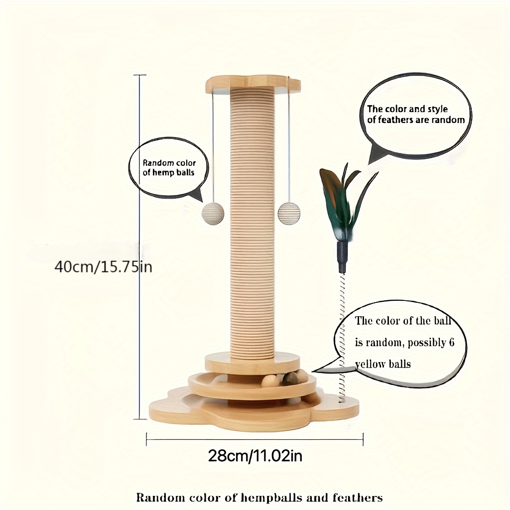 Árbol Interactivo para Gatos de Madera con Poste Rascador