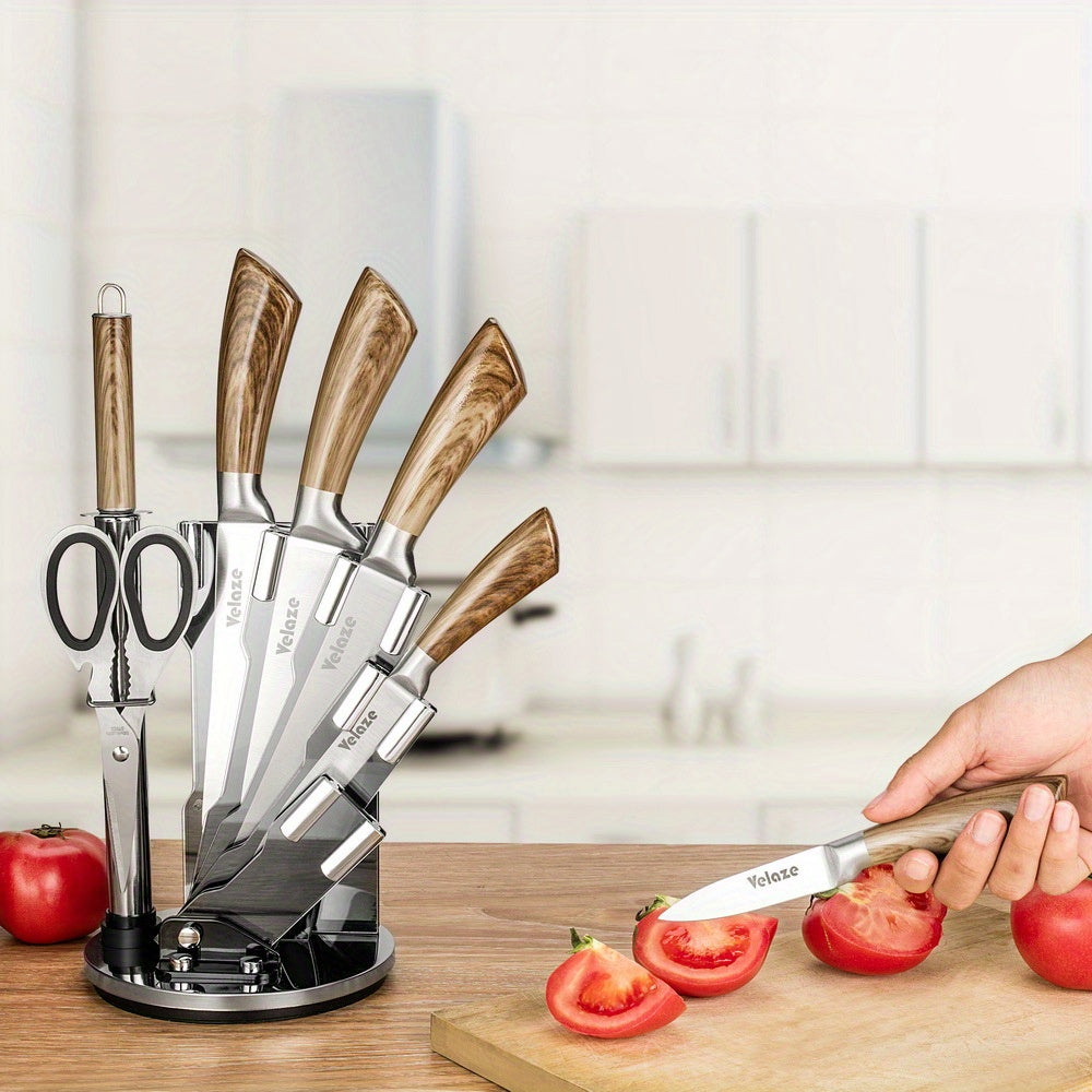 Juego de Cuchillos de Acero Inoxidable de 8 Piezas con Bloque Giratorio