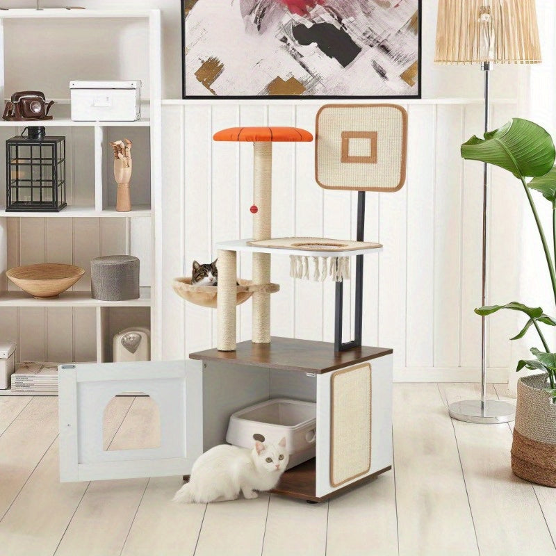 Árbol para Gatos 2 en 1 con Caja de Arena Oculta, Blanco