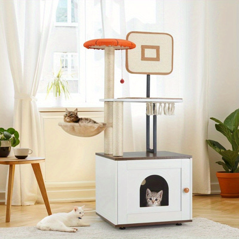 Árbol para Gatos 2 en 1 con Caja de Arena Oculta, Blanco