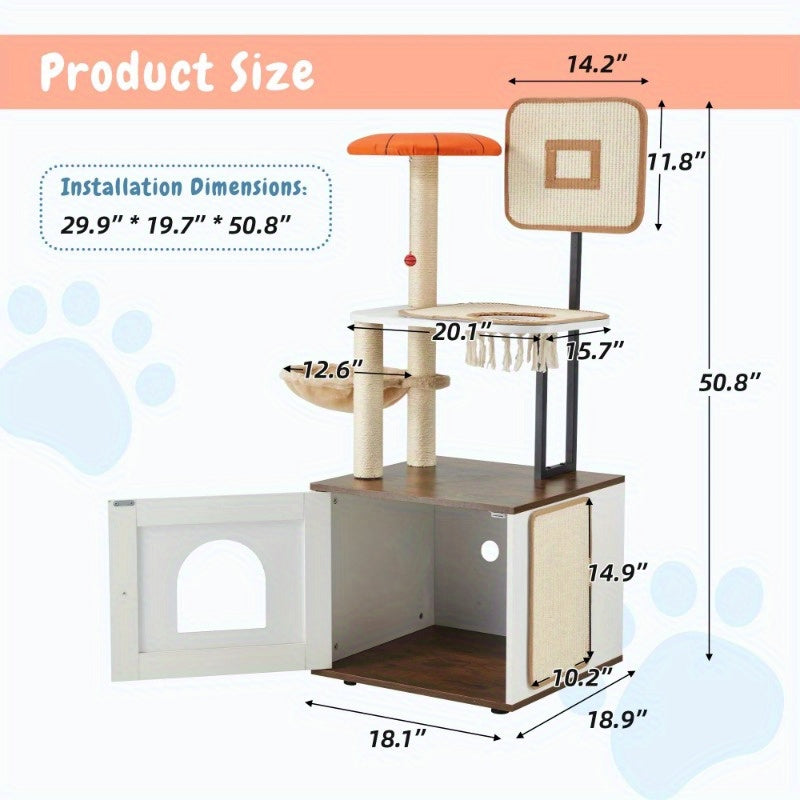 Árbol para Gatos 2 en 1 con Caja de Arena Oculta, Blanco